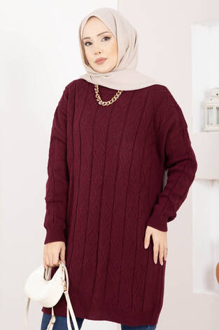 Baklava Örgü Triko Tunik Bordo - Thumbnail