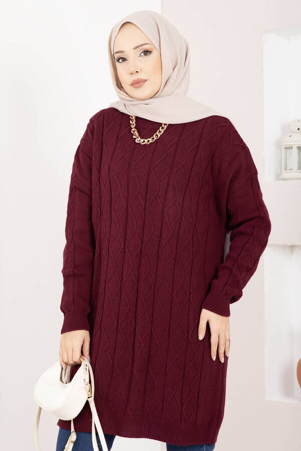 RAF - Baklava Örgü Triko Tunik Bordo (1)