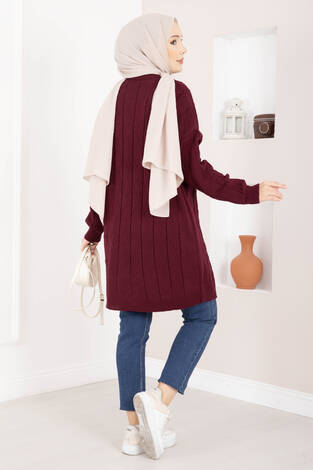 Baklava Örgü Triko Tunik Bordo - Thumbnail