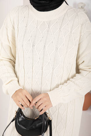 Baklava Örgü Triko Tunik Ekru - Thumbnail