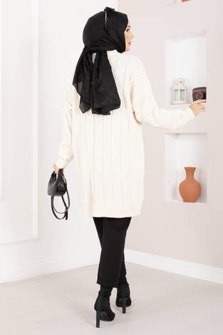 Baklava Örgü Triko Tunik Ekru - Thumbnail