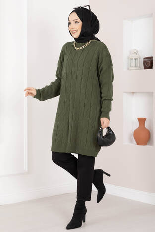 Baklava Örgü Triko Tunik Haki - Thumbnail