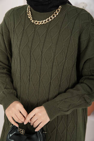 Baklava Örgü Triko Tunik Haki - Thumbnail