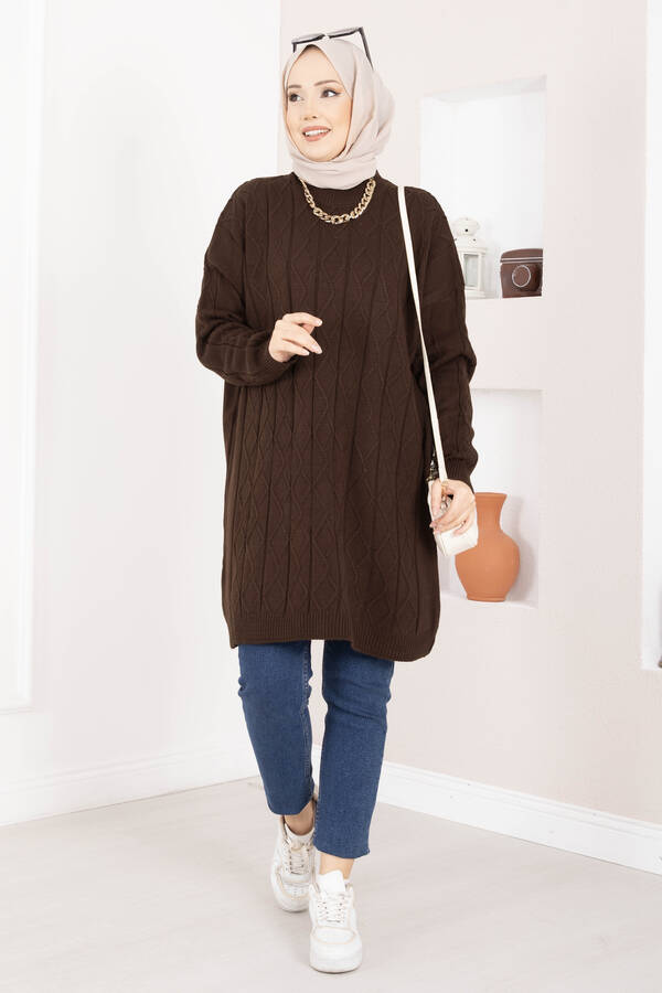 Baklava Örgü Triko Tunik Kahve - 3