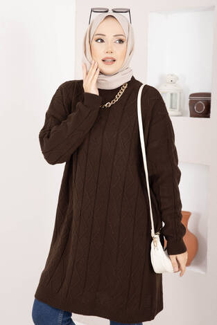 Baklava Örgü Triko Tunik Kahve - Thumbnail
