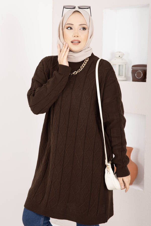 RAF - Baklava Örgü Triko Tunik Kahve (1)