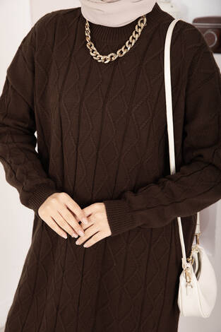 Baklava Örgü Triko Tunik Kahve - Thumbnail