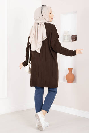 Baklava Örgü Triko Tunik Kahve - Thumbnail