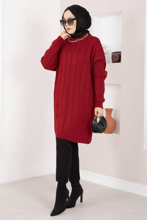 RAF - Baklava Örgü Triko Tunik Kırmızı
