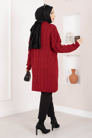 Baklava Örgü Triko Tunik Kırmızı - Thumbnail