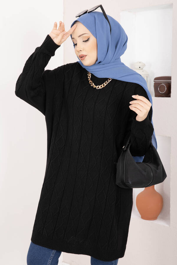 RAF - Baklava Örgü Triko Tunik Siyah (1)