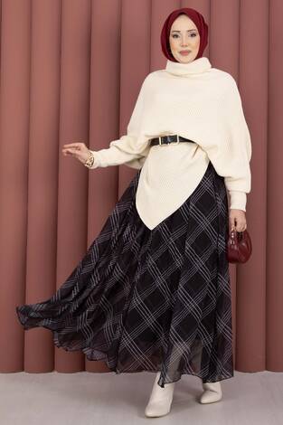 Balıkçı Yaka Asimetrik Triko Kazak Ekru - Thumbnail