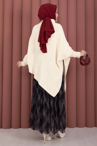 Balıkçı Yaka Asimetrik Triko Kazak Ekru - Thumbnail