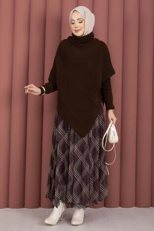 Balıkçı Yaka Asimetrik Triko Kazak Kahve - Thumbnail