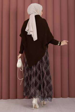 Balıkçı Yaka Asimetrik Triko Kazak Kahve - Thumbnail