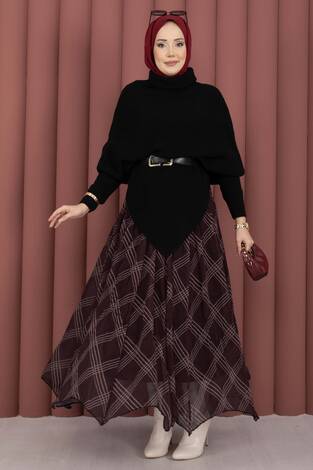 Balıkçı Yaka Asimetrik Triko Kazak Siyah