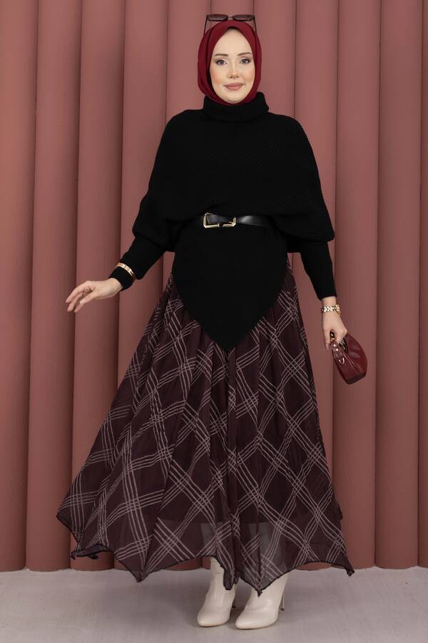 Mo - Balıkçı Yaka Asimetrik Triko Kazak Siyah