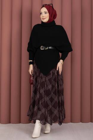 Balıkçı Yaka Asimetrik Triko Kazak Siyah - Thumbnail