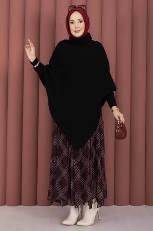 Balıkçı Yaka Asimetrik Triko Kazak Siyah - Thumbnail