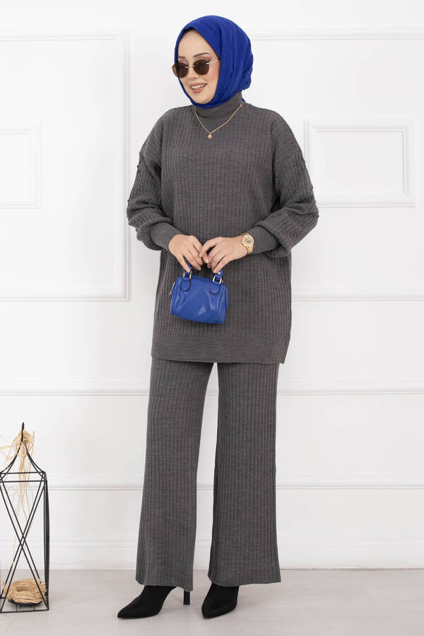 RAF - Balıkçı Yaka Fitilli Triko İkili Takım Antrasit