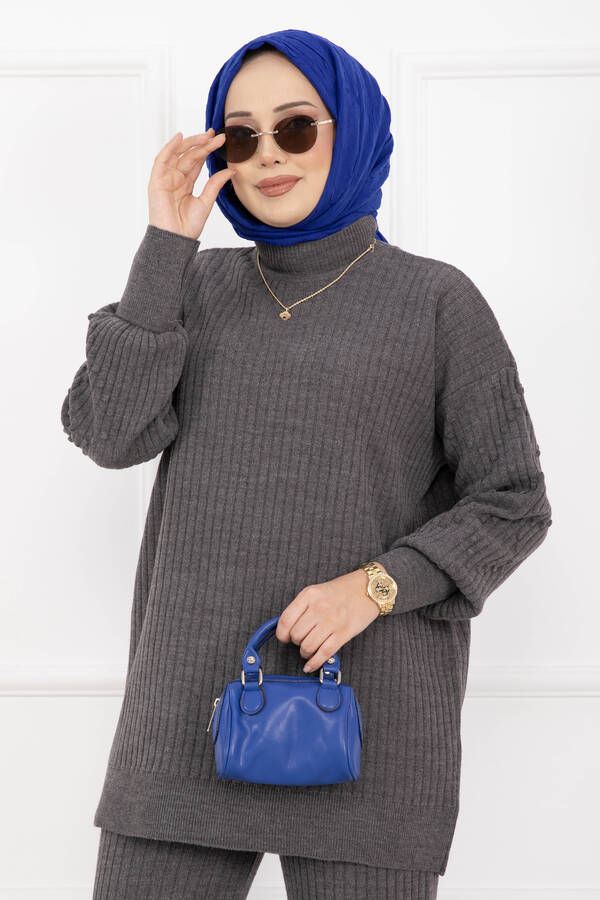 RAF - Balıkçı Yaka Fitilli Triko İkili Takım Antrasit (1)