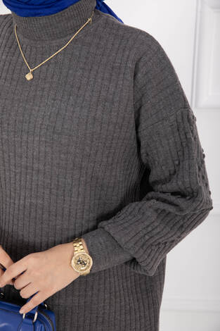 Balıkçı Yaka Fitilli Triko İkili Takım Antrasit - Thumbnail