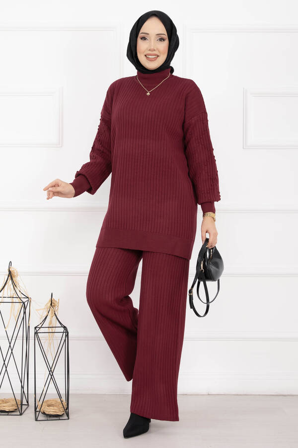 RAF - Balıkçı Yaka Fitilli Triko İkili Takım Bordo