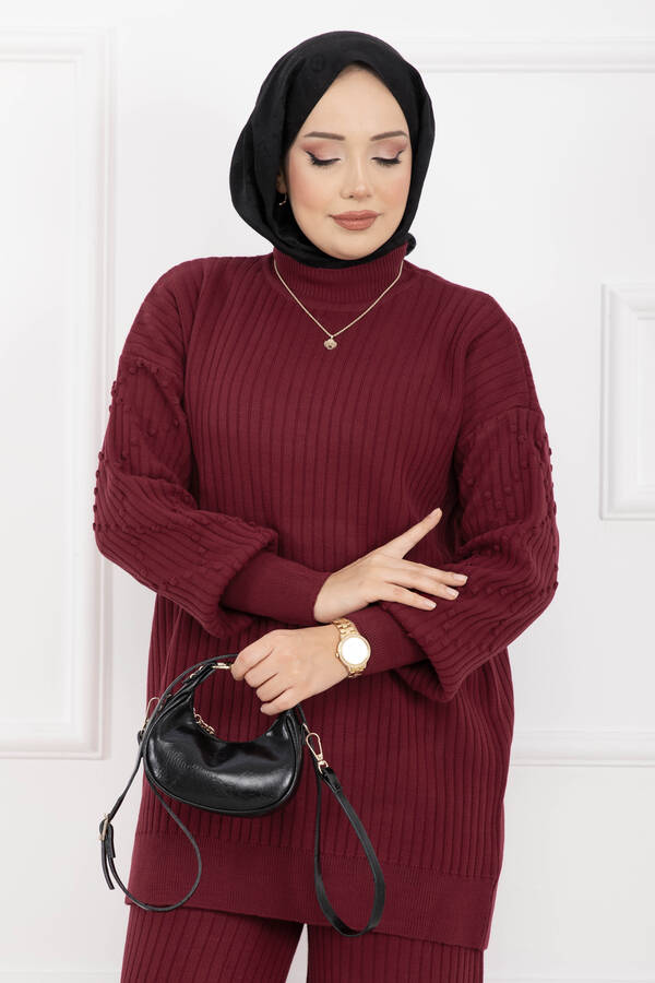 RAF - Balıkçı Yaka Fitilli Triko İkili Takım Bordo (1)