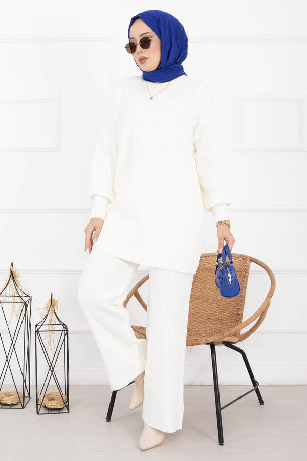 RAF - Balıkçı Yaka Fitilli Triko İkili Takım Ekru