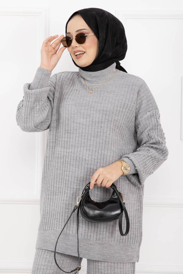 RAF - Balıkçı Yaka Fitilli Triko İkili Takım Gri (1)