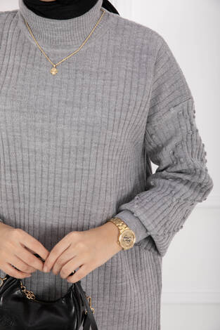 Balıkçı Yaka Fitilli Triko İkili Takım Gri - Thumbnail