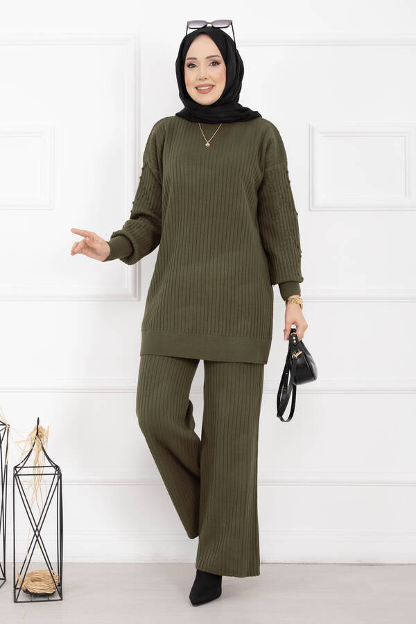 RAF - Balıkçı Yaka Fitilli Triko İkili Takım Haki
