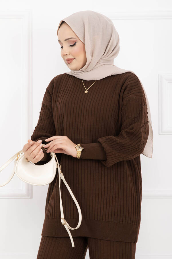 RAF - Balıkçı Yaka Fitilli Triko İkili Takım Kahve (1)