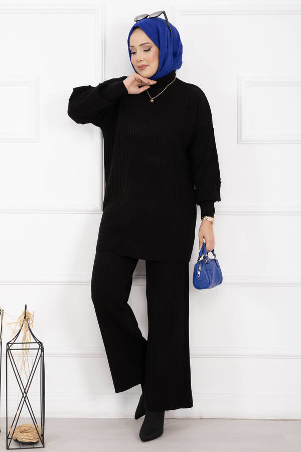 RAF - Balıkçı Yaka Fitilli Triko İkili Takım Siyah