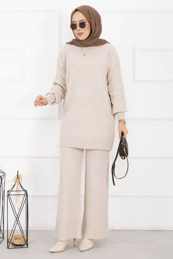 RAF - Balıkçı Yaka Fitilli Triko İkili Takım Taş