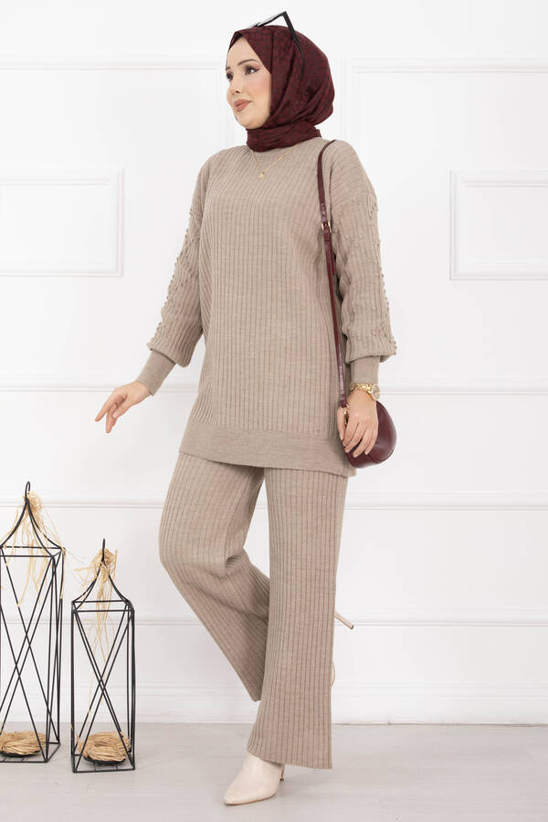 RAF - Balıkçı Yaka Fitilli Triko İkili Takım Vizon