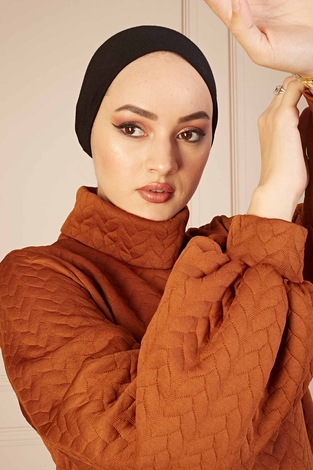 Balıkçı Yaka Örgü Desenli Elbise 310FH5207 Taba - Thumbnail