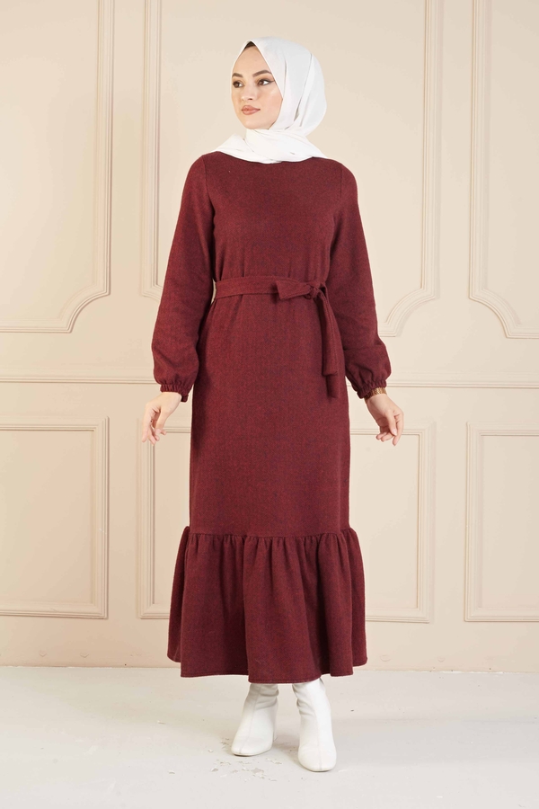 MD - Balıksırtı Desen Elbise 100MD10128 Bordo