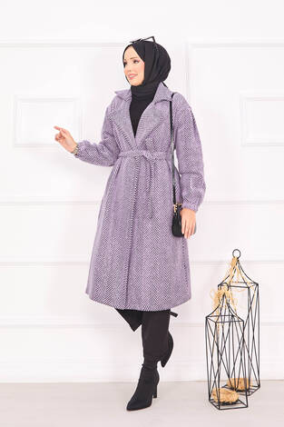 Balıksırtı Desenli Kaban Lila - Thumbnail