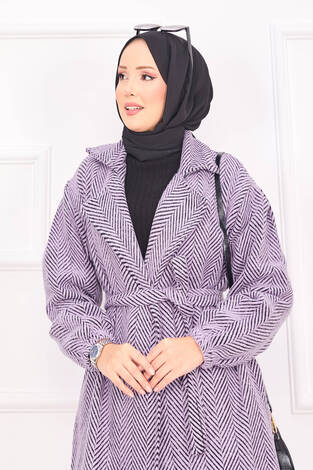 Balıksırtı Desenli Kaban Lila - Thumbnail