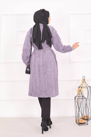 Balıksırtı Desenli Kaban Lila - Thumbnail