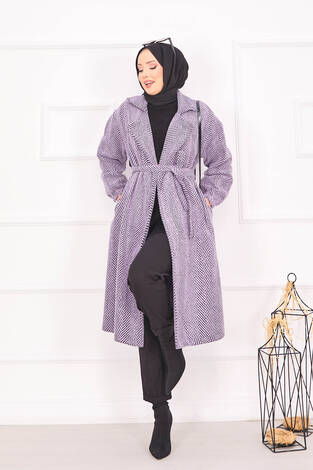 Balıksırtı Desenli Kaban Lila