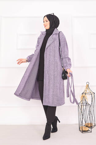 Balıksırtı Desenli Kaban Lila - Thumbnail