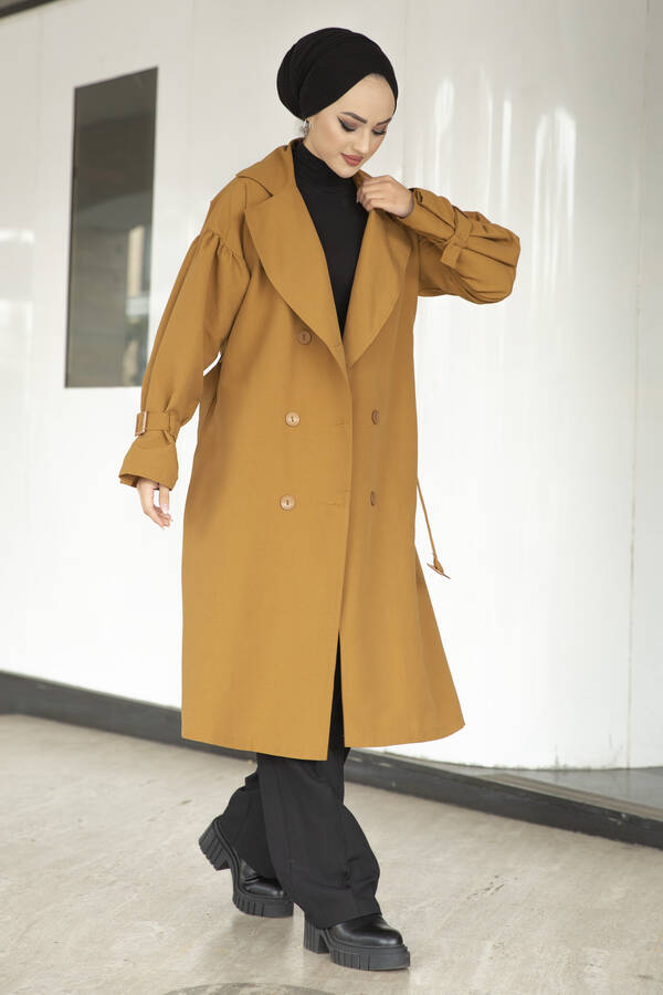 Balloon Sleeve Trench Coat 100MD10055 Tan Color 