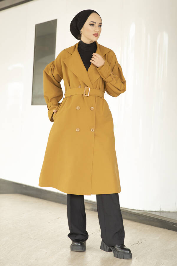 Balloon Sleeve Trench Coat 100MD10055 Tan Color 