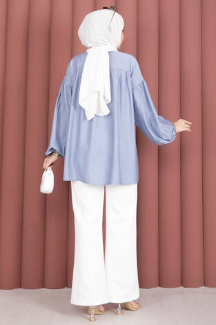 Balon Kol Büzgülü Tunik Bebe Mavisi - Thumbnail