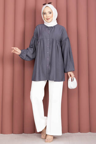 Balon Kol Büzgülü Tunik Füme - Thumbnail