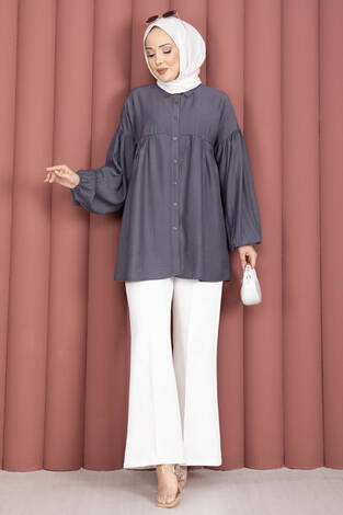 Balon Kol Büzgülü Tunik Füme - Thumbnail