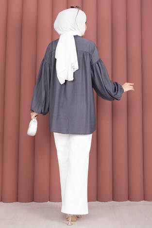 Balon Kol Büzgülü Tunik Füme - Thumbnail