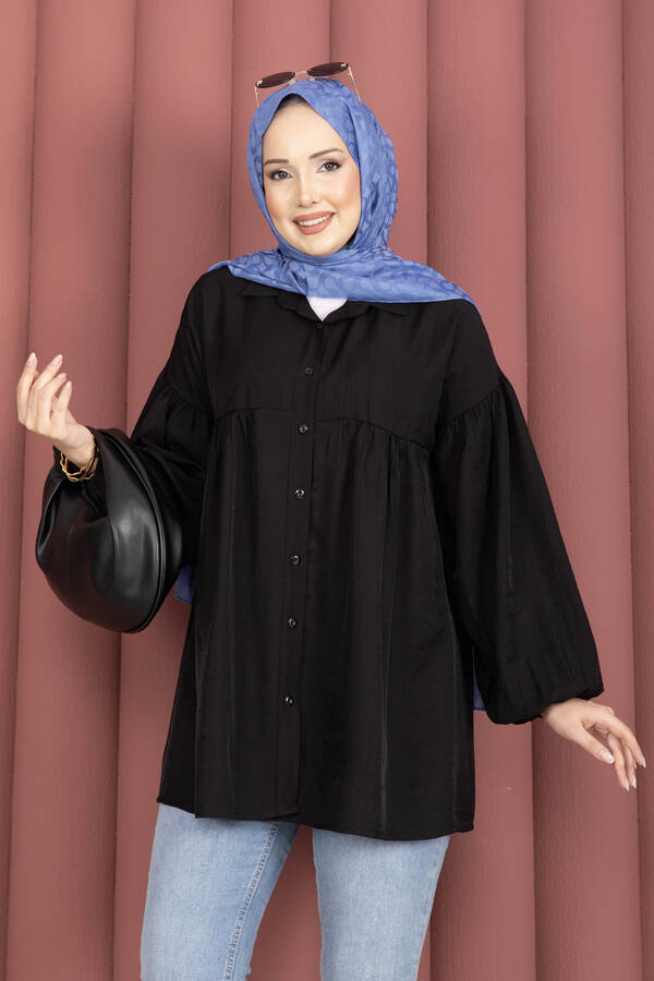 Tkm - Balon Kol Büzgülü Tunik Siyah (1)